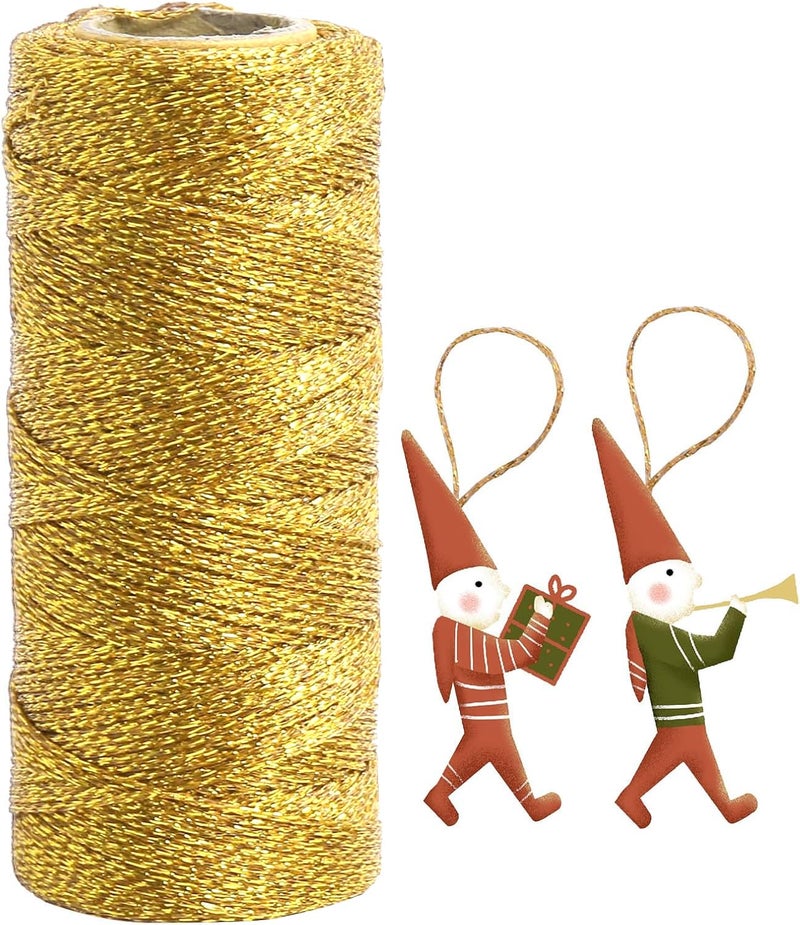 UBCGOTT Gold String Twine 658 Feet 1.5mm for Ornaments Christmas String Twine for Gift Wrapping Inelastic Glitter Gold Cording for Crafts Thread Wedding DIY Decoration - Image 1