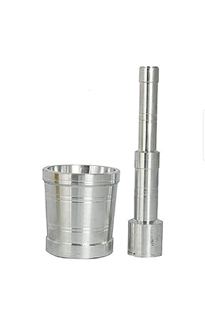 SHOPSIDEX Okhali Musher Kitchen Khalbatta Okhli Masher, Mortar and Kitchen Khal Musal Dasta Ural Kundi Sota Kharal Masher Grinder Aluminium Khal Batta/Mortar & Pastel/ (small) - Image 2