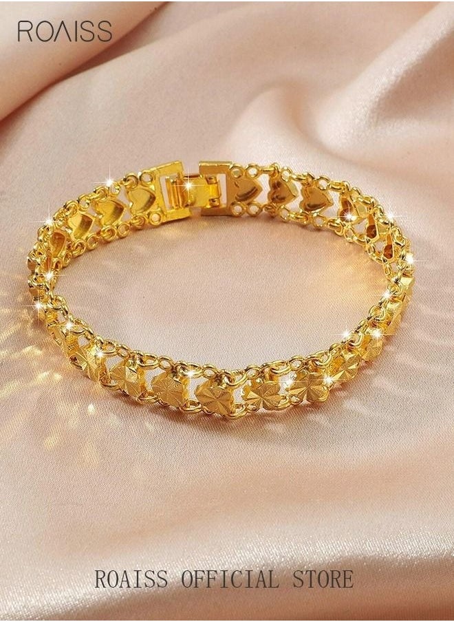 roaiss Heart Decor Chain Bracelet Cuff Bangle Jewelry Gift for Women Wife Golden  - Image 4