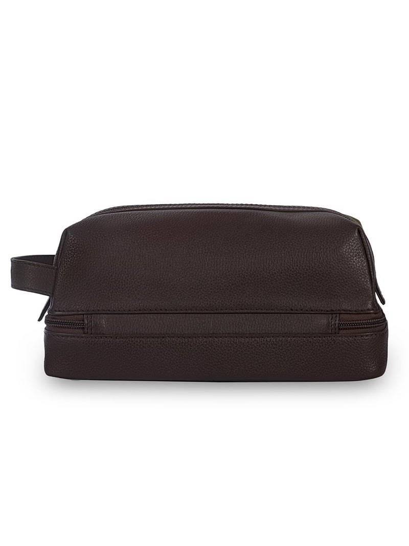 Mai Soli Genuine Leather Canvas Toiletry Bag for Men, Shaving Kit Bag, Portable Travel Organizer, Pouch for Travelling - Moss Green Brown - Image 5