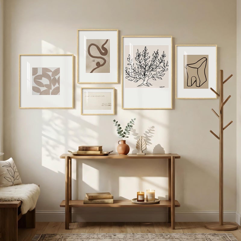 Cuspin Framed Matisse Abstract Neutral Wall Art, 5 Piece Large Beige Canvas Prints Set, Modern Minimalist Geometric Botanical Paintings for Living Room, Bedroom, Hallway, Home Office, Guest Room - Image 3