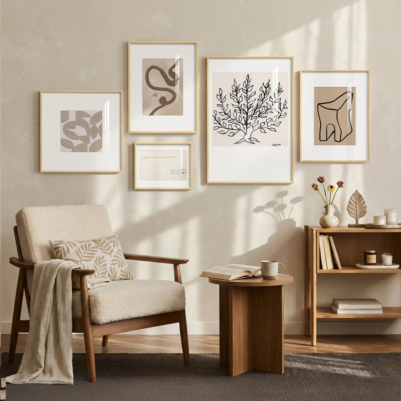 Cuspin Framed Matisse Abstract Neutral Wall Art, 5 Piece Large Beige Canvas Prints Set, Modern Minimalist Geometric Botanical Paintings for Living Room, Bedroom, Hallway, Home Office, Guest Room - Image 4