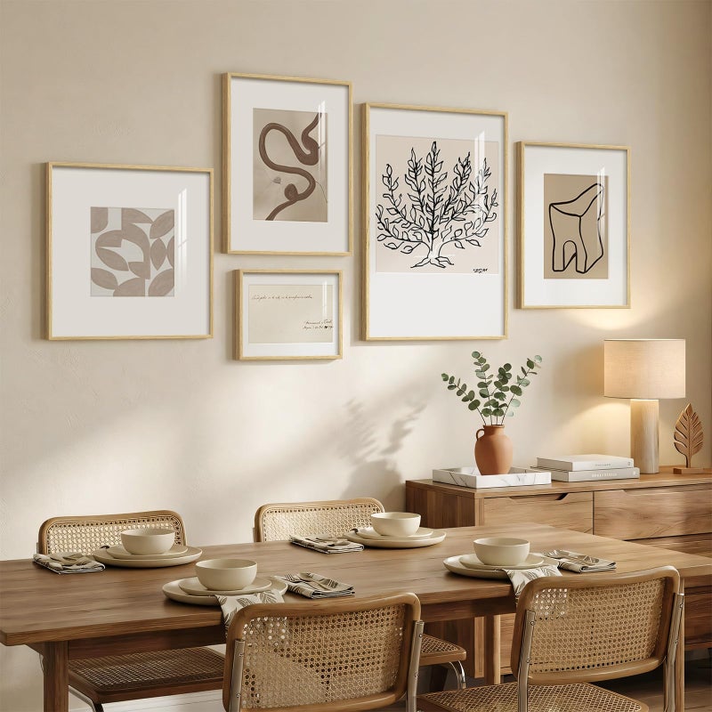 Cuspin Framed Matisse Abstract Neutral Wall Art, 5 Piece Large Beige Canvas Prints Set, Modern Minimalist Geometric Botanical Paintings for Living Room, Bedroom, Hallway, Home Office, Guest Room - Image 2
