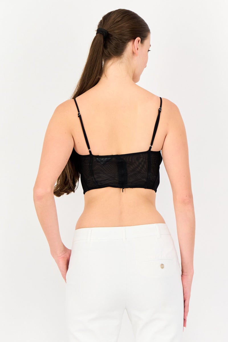 Bershka بلوزة كورسيه بدون أكمام منقوشة للنساء، سوداء - Image 2