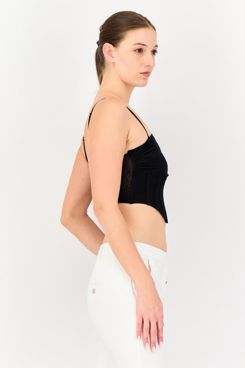 Bershka بلوزة كورسيه بدون أكمام منقوشة للنساء، سوداء - Image 3