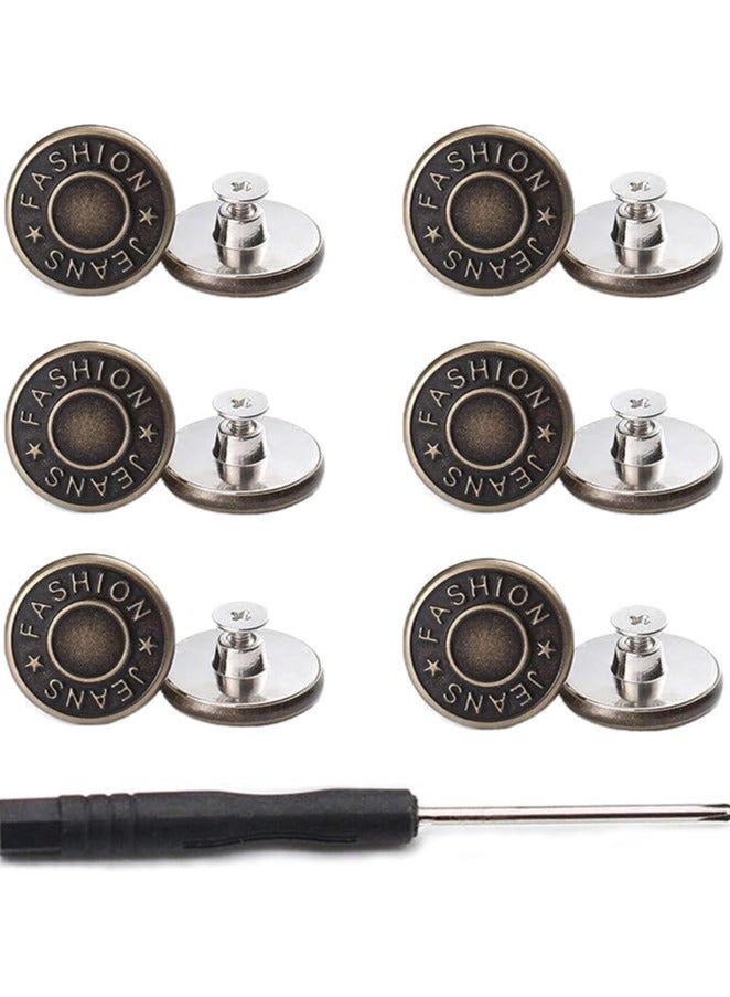 17mm No-Sew Jeans Button Replacement Kit with Metal Base, 20 Sets of Removable Metal Buttons, Screws and Bolts Set - Image 1