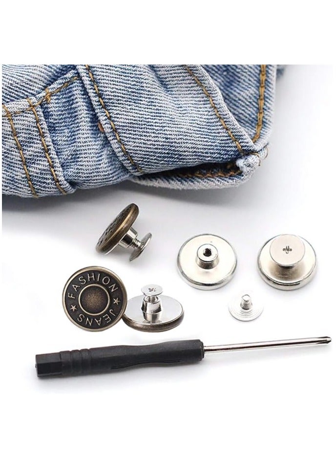 17mm No-Sew Jeans Button Replacement Kit with Metal Base, 20 Sets of Removable Metal Buttons, Screws and Bolts Set - Image 2