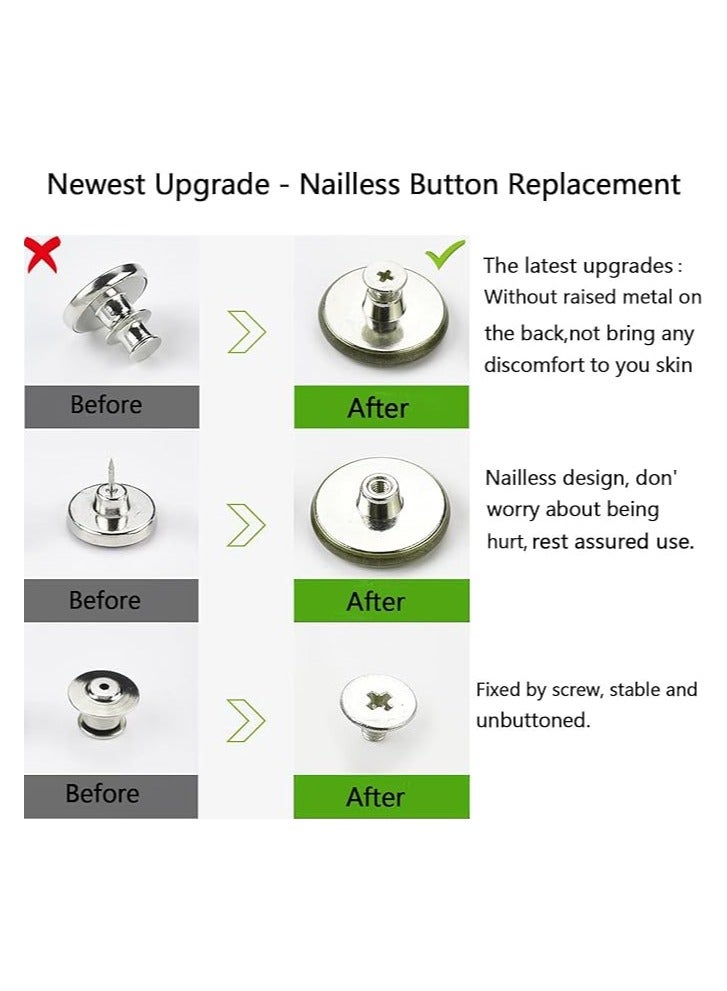 17mm No-Sew Jeans Button Replacement Kit with Metal Base, 20 Sets of Removable Metal Buttons, Screws and Bolts Set - Image 5