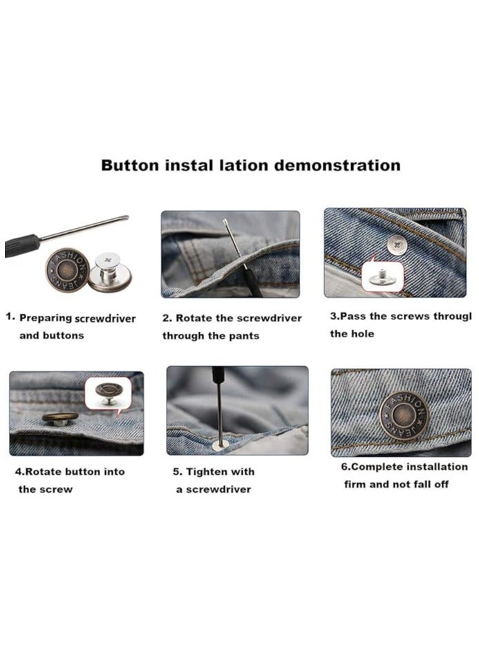 17mm No-Sew Jeans Button Replacement Kit with Metal Base, 20 Sets of Removable Metal Buttons, Screws and Bolts Set - Image 4