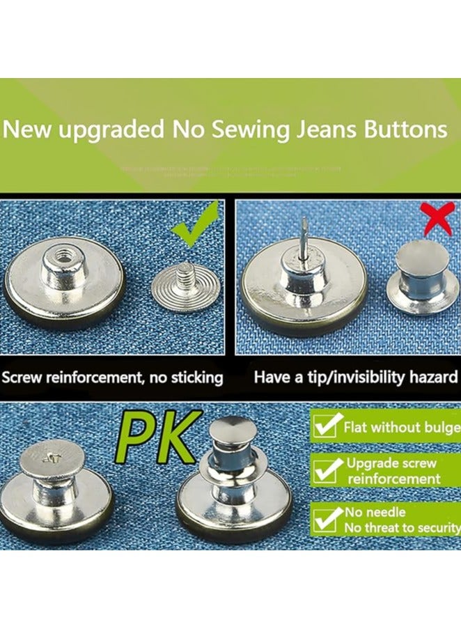 17mm No-Sew Jeans Button Replacement Kit with Metal Base, 20 Sets of Removable Metal Buttons, Screws and Bolts Set - Image 3