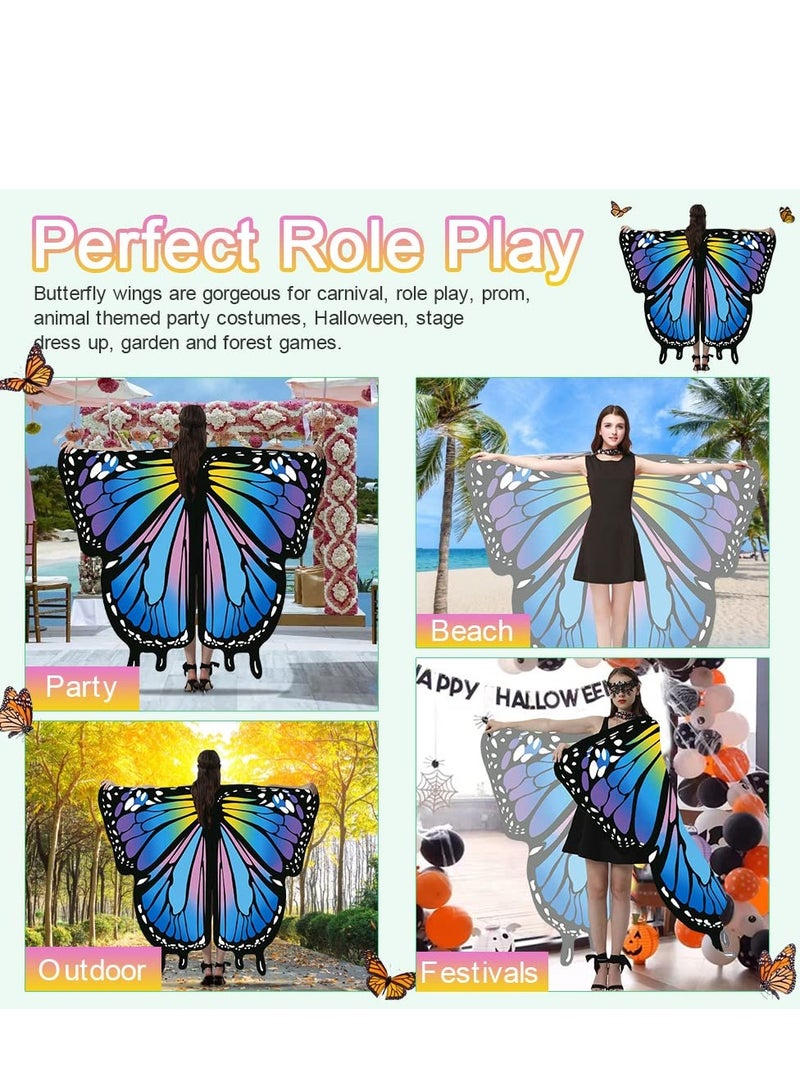 Excefore Butterfly Wings Women Adult Costumes Colorful Fairy Wing Cape Ladies Shawl Nymph Pixie Costume Accessory for Beach Party Cosplay Dancing, Blue - Image 3