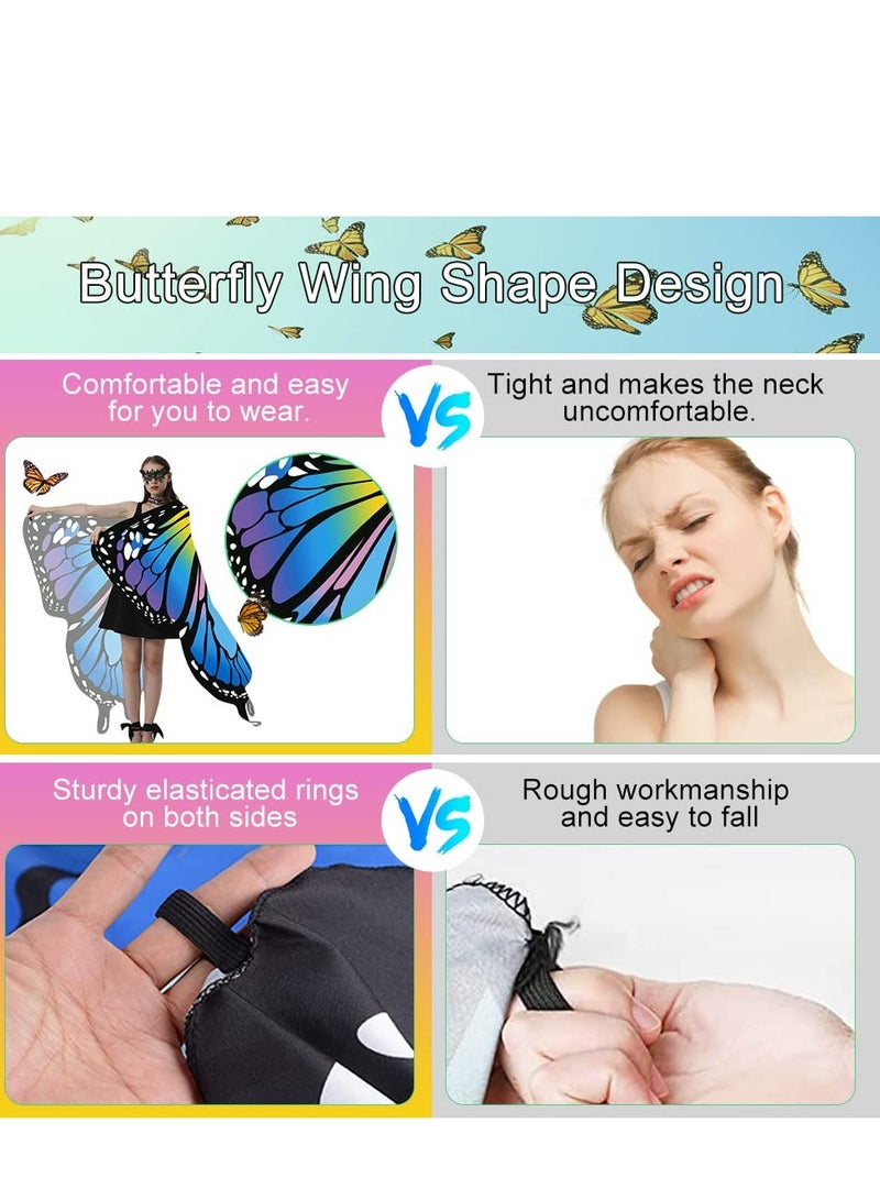 Excefore Butterfly Wings Women Adult Costumes Colorful Fairy Wing Cape Ladies Shawl Nymph Pixie Costume Accessory for Beach Party Cosplay Dancing, Blue - Image 5