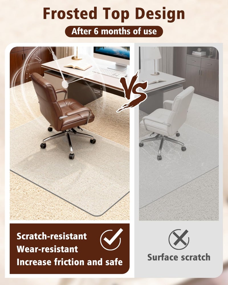 Soimeat Hard Frosted Office Chair Mat for High Pile Carpet and Hardwood Floor, 32" x 47.2" Anti-Slip Computer Rolling Chair Mat, Heavy Duty Chair Pad Under Desk Carpeted Floor Protector for Home, 1PCS - Image 5