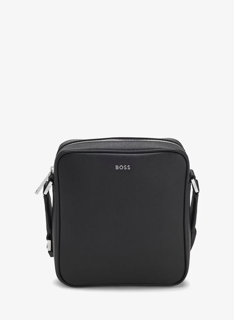 Reporter bag with silver-tone logo lettering