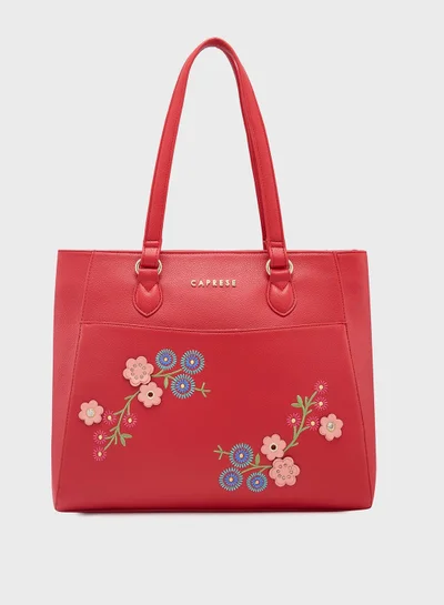 CAPRESE Caprese Erica Tote Medium Maroon – Kiara exclusive floral design, spacious interior, middle compartment, trendy shoulder bag for office and daily use
