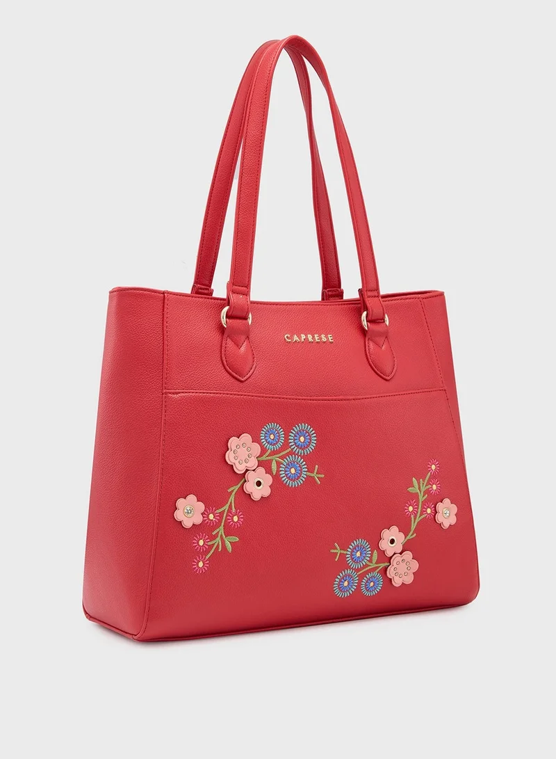 CAPRESE Caprese Erica Tote Medium Maroon – Kiara exclusive floral design, spacious interior, middle compartment, trendy shoulder bag for office and daily use