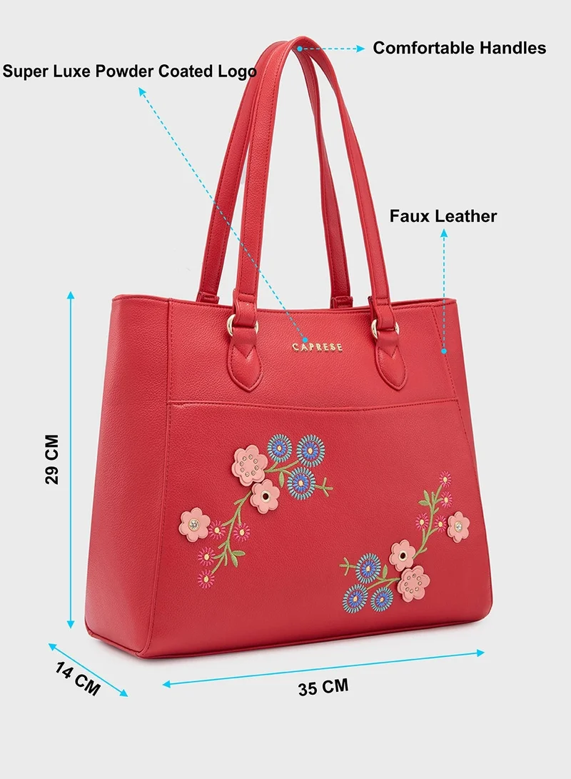 CAPRESE Caprese Erica Tote Medium Maroon – Kiara exclusive floral design, spacious interior, middle compartment, trendy shoulder bag for office and daily use
