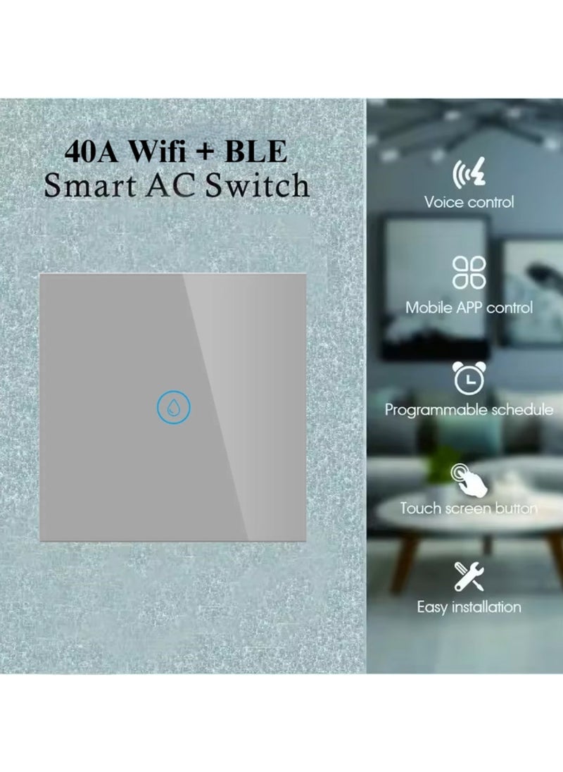Smart WiFi Heater Switch for Heater, AC, or Motor, Neutral Wire Required, Compatible with Google Home and Alexa, Touch and App Control, Voice and Timing Function (Grey, 40A)