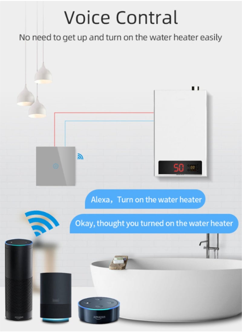 Smart WiFi Heater Switch for Heater, AC, or Motor, Neutral Wire Required, Compatible with Google Home and Alexa, Touch and App Control, Voice and Timing Function (Grey, 40A)