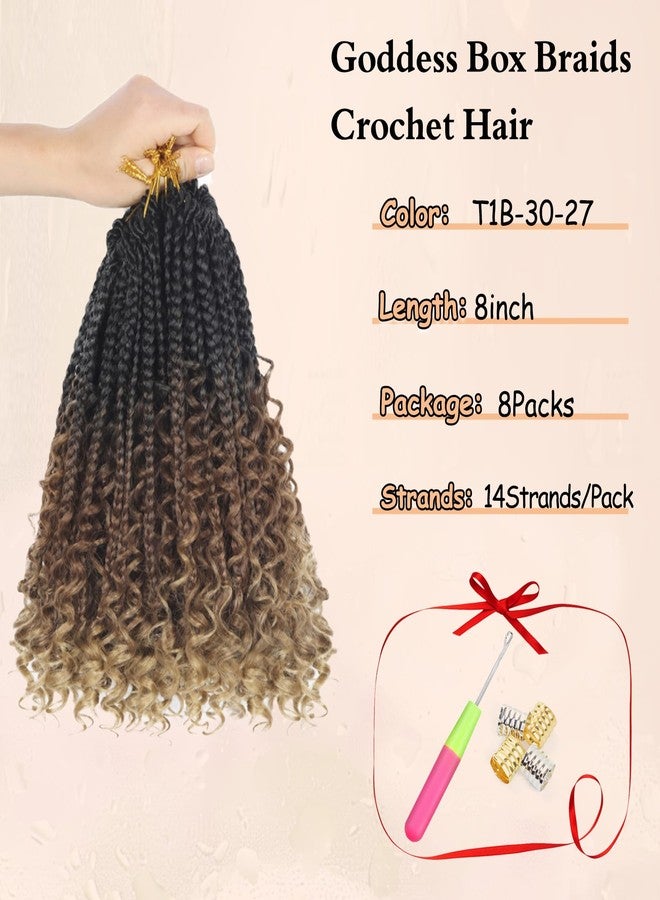 Julen 8 Packs Boho Crochet Box Braids with Curly Ends - 8 Inch Goddess Box Crochet Hair for Black Women 3X Boho Crochet Braids Pre Looped Ombre Color(1B-30-27) - Image 4
