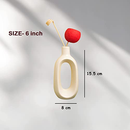 Purezento Modern Decorative Kieko Donut Vase Ceramic for Home Decor | Centerpieces | Office or Living Room with Unique Quality for Home Decor, Flowers Pot, Bedroom Side Corners (White,6 Inch) - Image 2