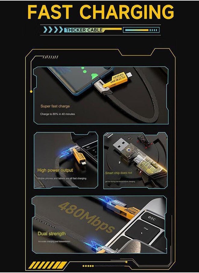 Generic - 65W Fast Charging Data Sync 4-in-1 Fast Charging Cable 1.2m Cable Lightning/Type-C/USB A Port, Fast Data Transfer, Flat Braid Anti-Tangle iPhone Charger Cable - Image 1