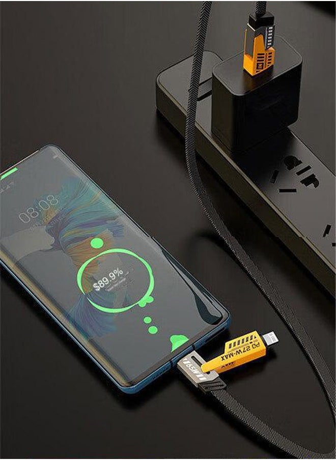 Generic - 65W Fast Charging Data Sync 4-in-1 Fast Charging Cable 1.2m Cable Lightning/Type-C/USB A Port, Fast Data Transfer, Flat Braid Anti-Tangle iPhone Charger Cable - Image 1