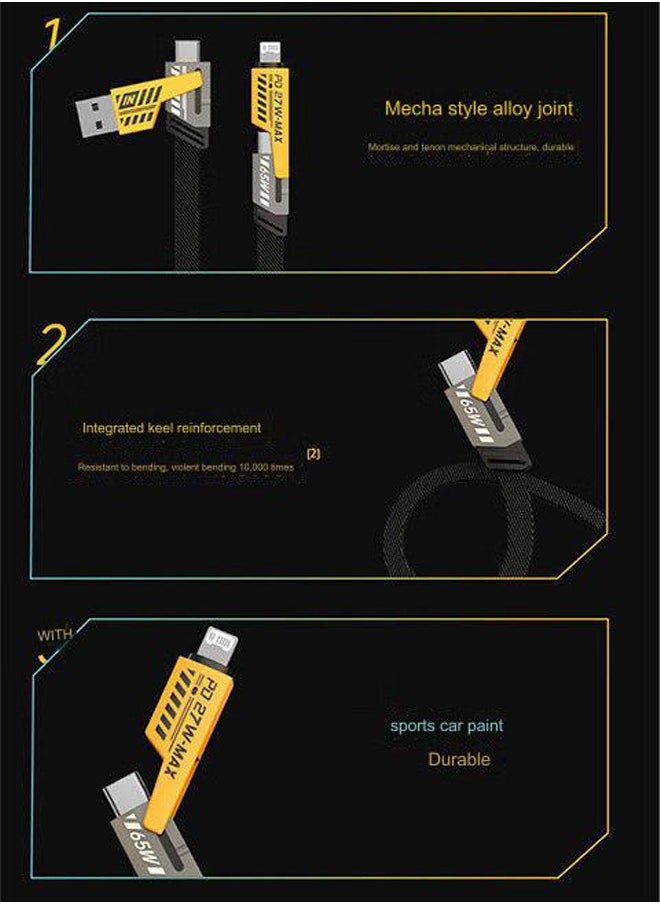 Generic - 65W Fast Charging Data Sync 4-in-1 Fast Charging Cable 1.2m Cable Lightning/Type-C/USB A Port, Fast Data Transfer, Flat Braid Anti-Tangle iPhone Charger Cable - Image 1