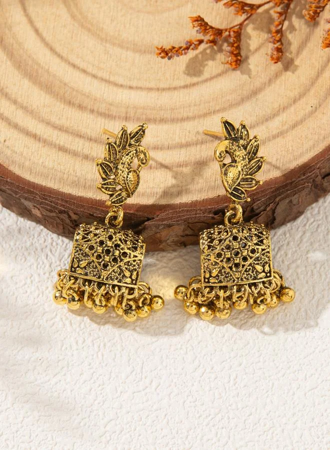 Take Two Take Two Gold Texture Bell Shape Jhumka Earrings