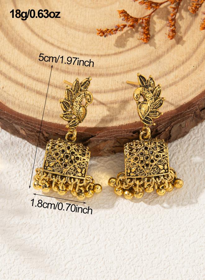 Take Two Gold Texture Bell Shape Jhumka Earrings - Image 2
