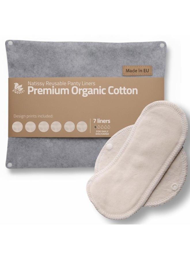 Natissy Cloth Panty Liners; 7-Pack (Small) Mini Daily Organic Cotton Reusable Panty Liners for Women Made in EU; Feminine Panty Liners Washable for Women & Teens; Thin Sanitary Reusable Liners, NOT for Period - Image 1