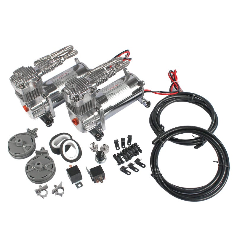 DICMIC 12V 444C 200 PSI Dual Value Pack Chrome Air Compressor for AutoMotorcycle