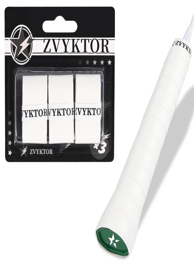 ZVYKTOR Tennis Racket Grip Tape 3 Pack, Ultra-Thin Soft for Tennis Grips Enhanced Tack, Sweat Control & Durability – Premium Racquet Overgrips for Tennis, Badminton & Pickleball (White 3P Set) - Image 1