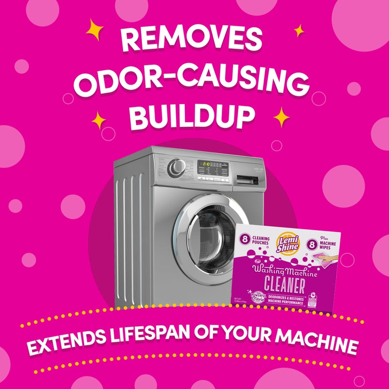 Lemi Shine Washing Machine Cleaner - Hard Water Citric Acid Cleaning Powder - Includes Machine Cleaning Wipes - 16.88 oz (8 Pack) - Image 3