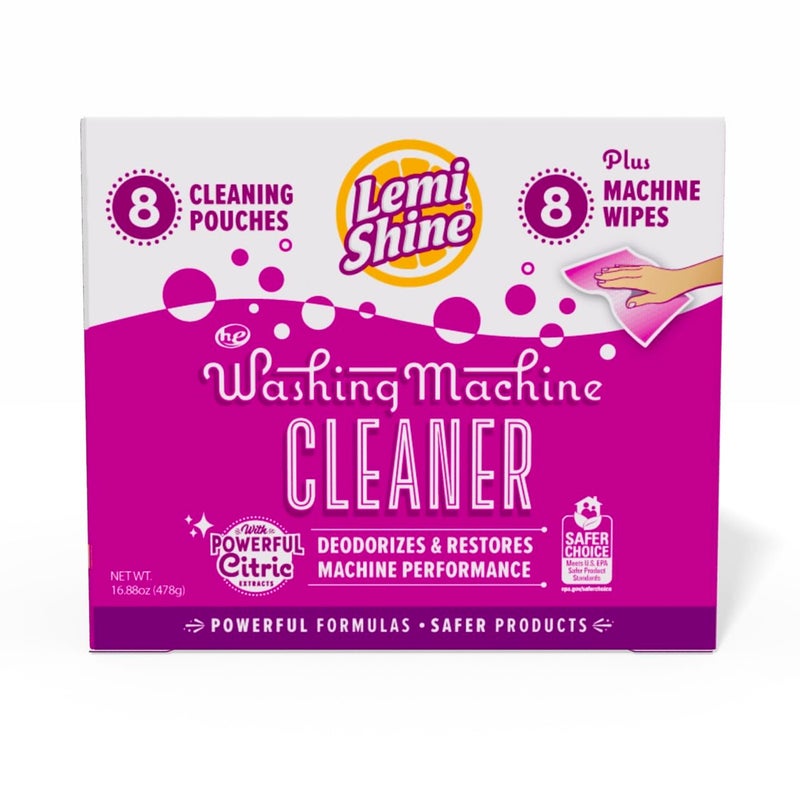 Lemi Shine Washing Machine Cleaner - Hard Water Citric Acid Cleaning Powder - Includes Machine Cleaning Wipes - 16.88 oz (8 Pack) - Image 1