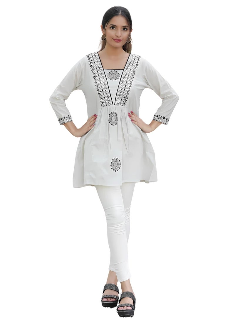 Naixa Women's Grey Cotton Embroidered Fit and Flared Kurta (NX-TP05-Grey-3XL) - Image 1
