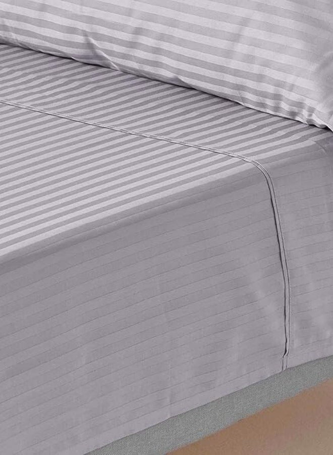 Stripe 3 Pcs Set- 1x Flat Sheet 220x240 cm with 2 Pillow Cases; Light Grey Size: Double - Image 3
