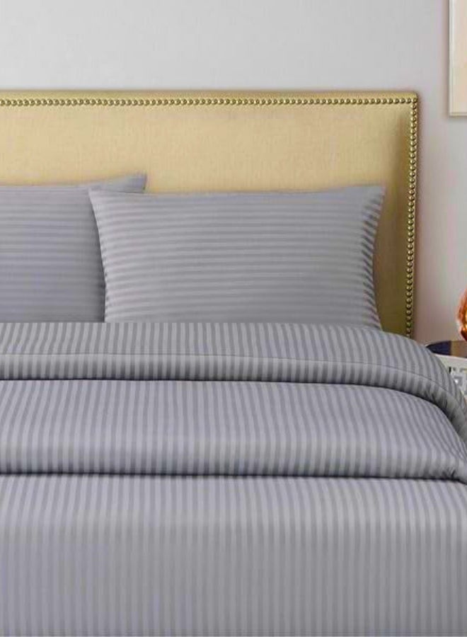 Stripe 3 Pcs Set- 1x Flat Sheet 220x240 cm with 2 Pillow Cases; Light Grey Size: Double - Image 2