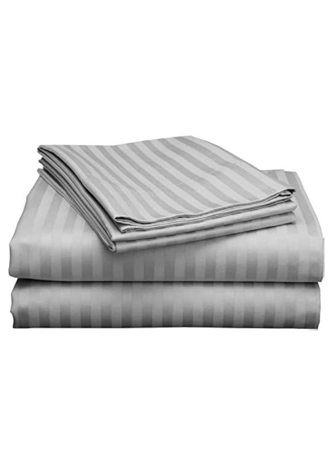 Stripe 3 Pcs Set- 1x Flat Sheet 220x240 cm with 2 Pillow Cases; Light Grey Size: Double - Image 1