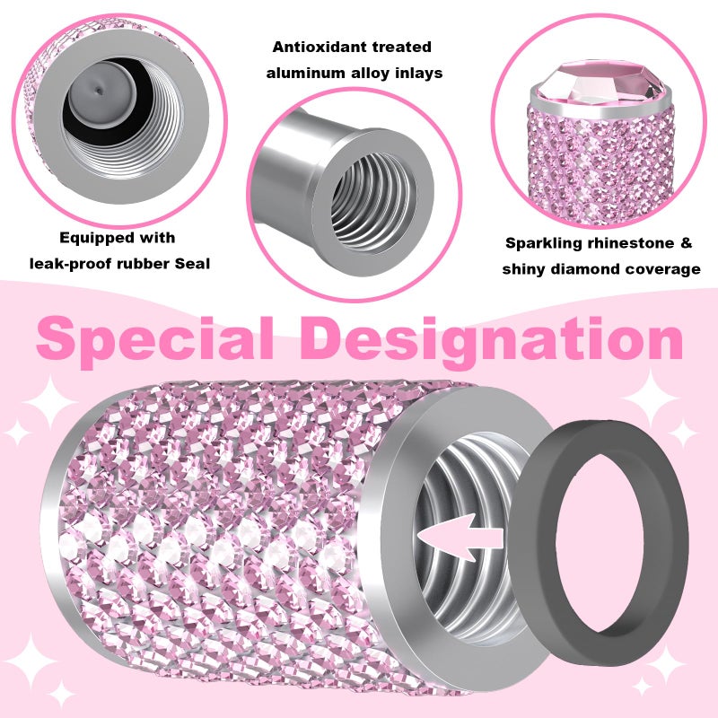 BFXM 4Pcs Car Tire Valve Stem Caps, Bling Tire Air Cap for Car, Universal Stem Covers, Anodized Aluminum Tires Valve Cap with O Rubber Ring, Crystal Diamond Car Accessories for Women - Image 2