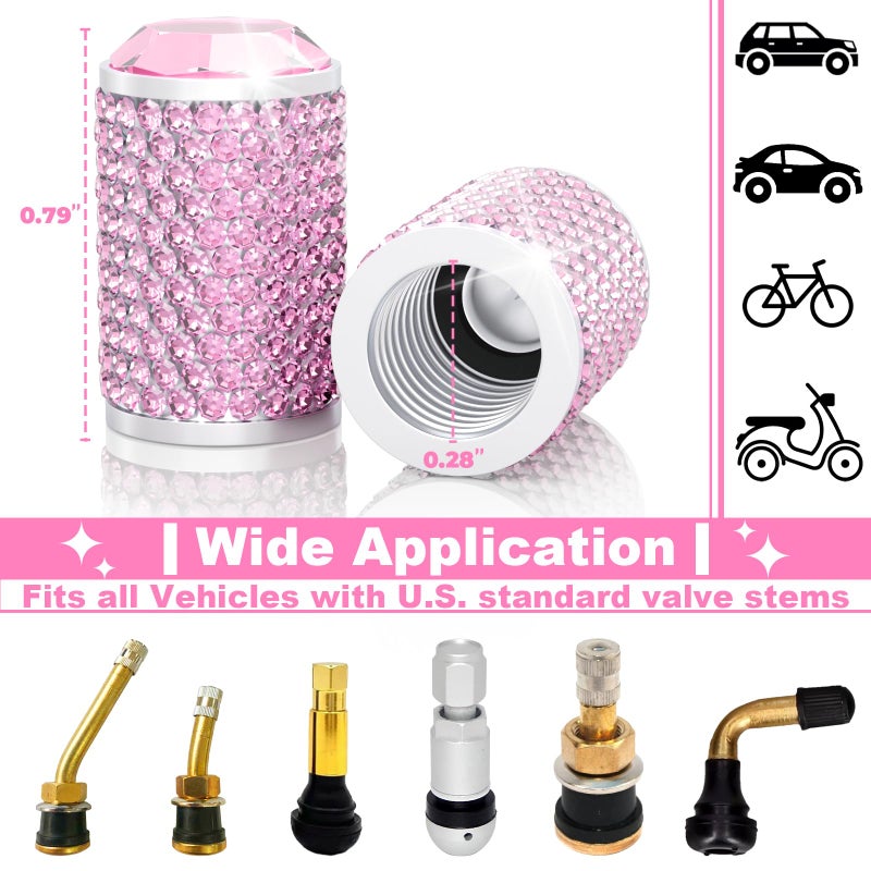 BFXM 4Pcs Car Tire Valve Stem Caps, Bling Tire Air Cap for Car, Universal Stem Covers, Anodized Aluminum Tires Valve Cap with O Rubber Ring, Crystal Diamond Car Accessories for Women - Image 3