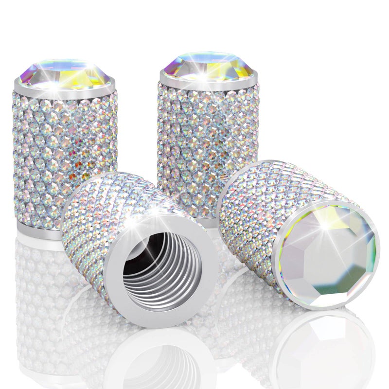 BFXM 4Pcs Car Tire Valve Stem Caps, Bling Tire Air Cap for Car, Universal Stem Covers, Anodized Aluminum Tires Valve Cap with O Rubber Ring, Crystal Diamond Car Accessories for Women - Image 1