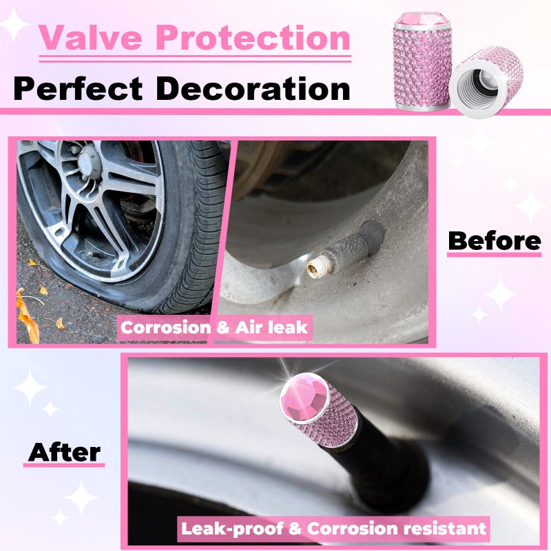 BFXM 4Pcs Car Tire Valve Stem Caps, Bling Tire Air Cap for Car, Universal Stem Covers, Anodized Aluminum Tires Valve Cap with O Rubber Ring, Crystal Diamond Car Accessories for Women - Image 4
