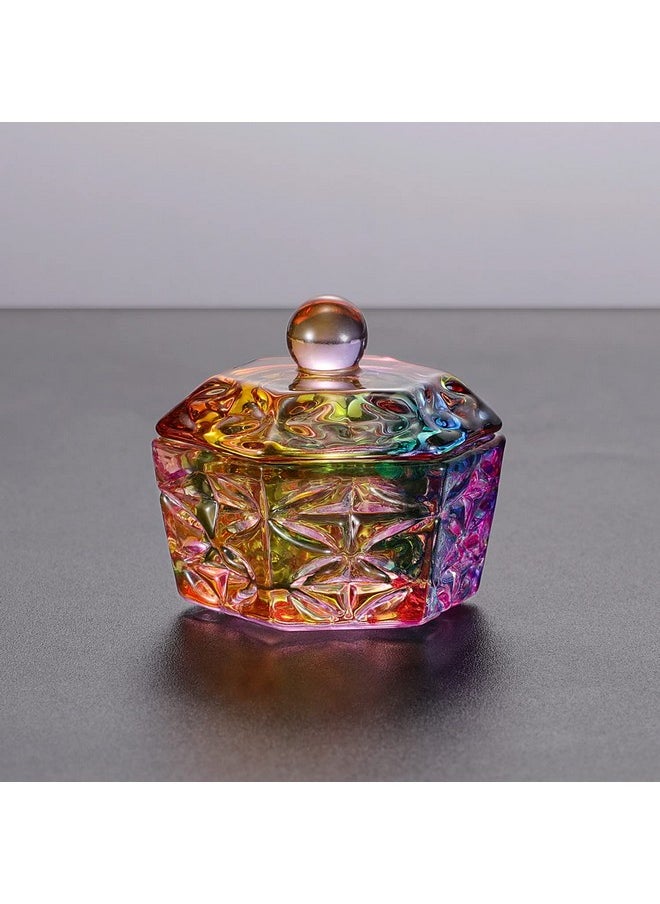 Noverlife Mini Colorized Glaze Nail Art Acrylic Liquid Powder Dappen Dish Hexagon Shape Crystal Nail Dappen Dish With Cap Lid Crystal Acrylic Liquid Powder Mini Glass Dish For Nail Art Manicure Care  - Image 1