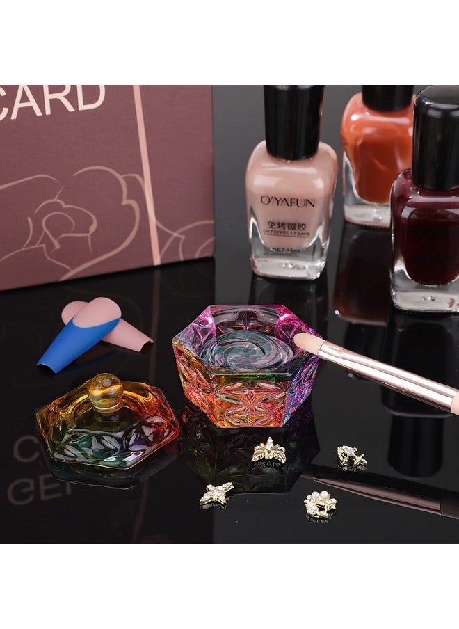 Noverlife Mini Colorized Glaze Nail Art Acrylic Liquid Powder Dappen Dish Hexagon Shape Crystal Nail Dappen Dish With Cap Lid Crystal Acrylic Liquid Powder Mini Glass Dish For Nail Art Manicure Care  - Image 4