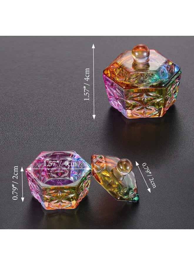 Noverlife Mini Colorized Glaze Nail Art Acrylic Liquid Powder Dappen Dish Hexagon Shape Crystal Nail Dappen Dish With Cap Lid Crystal Acrylic Liquid Powder Mini Glass Dish For Nail Art Manicure Care  - Image 3