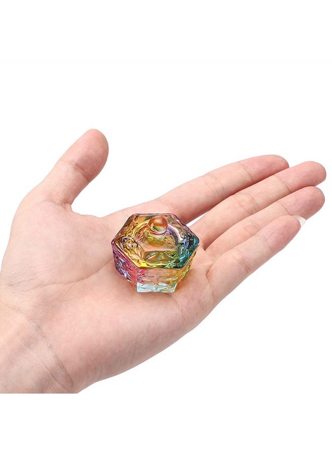 Noverlife Mini Colorized Glaze Nail Art Acrylic Liquid Powder Dappen Dish Hexagon Shape Crystal Nail Dappen Dish With Cap Lid Crystal Acrylic Liquid Powder Mini Glass Dish For Nail Art Manicure Care  - Image 2