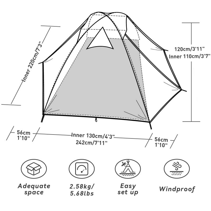 Forceatt Camping Tent, 2 Person Tent, Waterproof & Windproof. Lightweight Backpacking Tent, Easy Setup, Suitable for Outdoor and Hiking Traveling - Image 2
