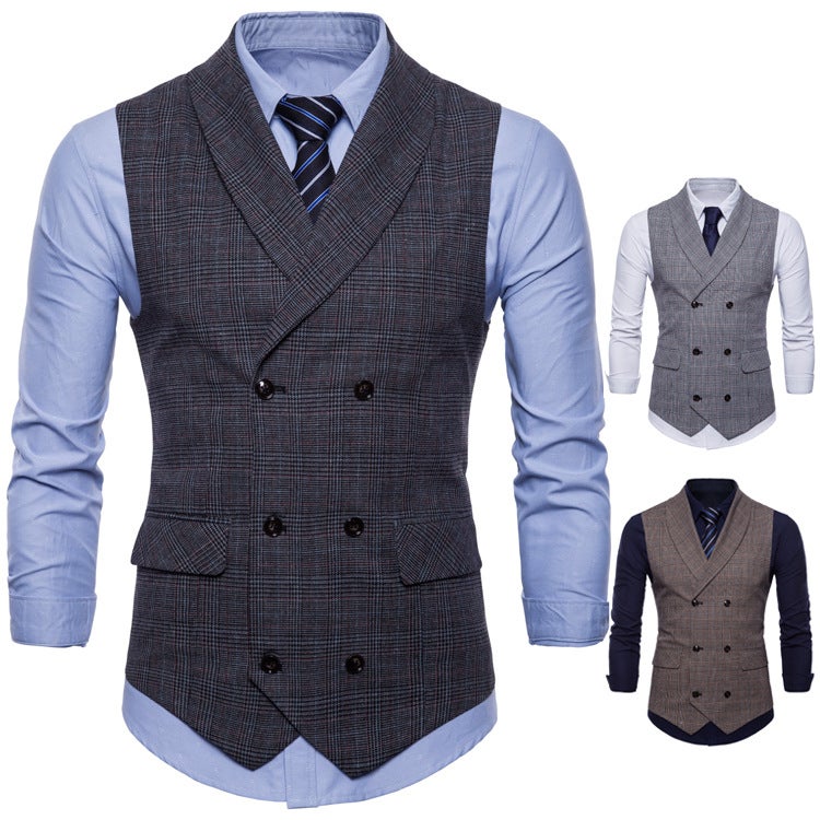 New Summer Fashion Plaid Vest Mens Business Waistcoat Dark gray  - Image 3