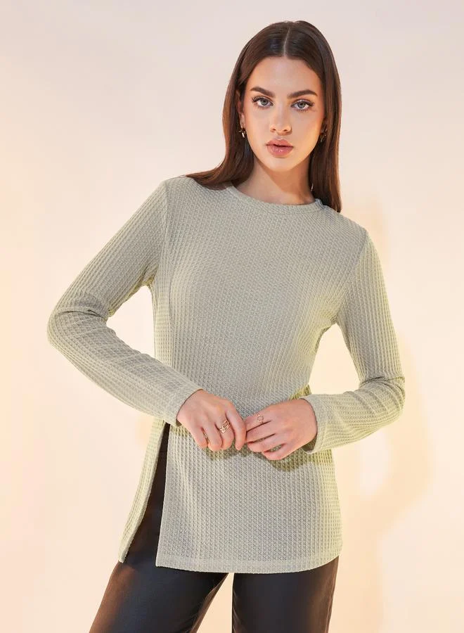 Take Two Waffle Knit Split Hem Top